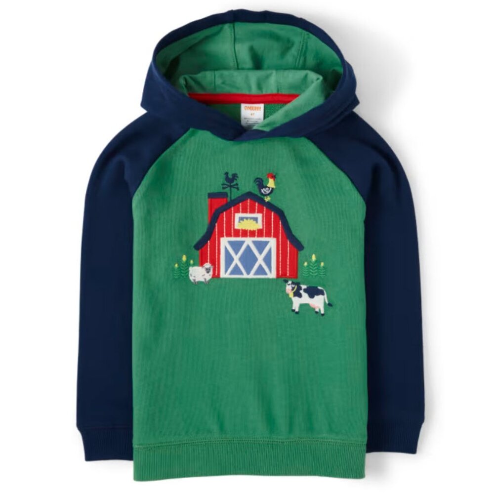 Gymboree Boys Green Embroidered Barn Hoodie - Size 7
